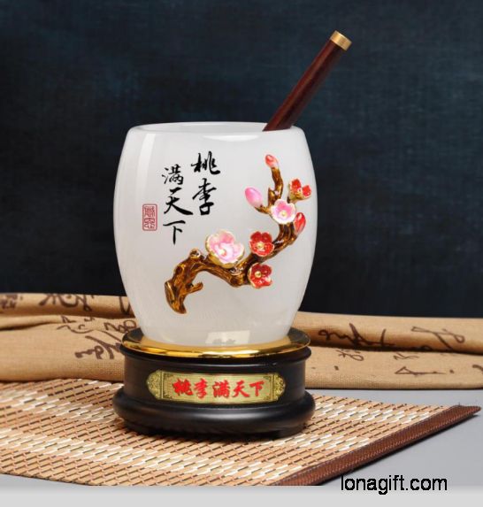 桃李滿(mǎn)天下筆筒（琺瑯彩）